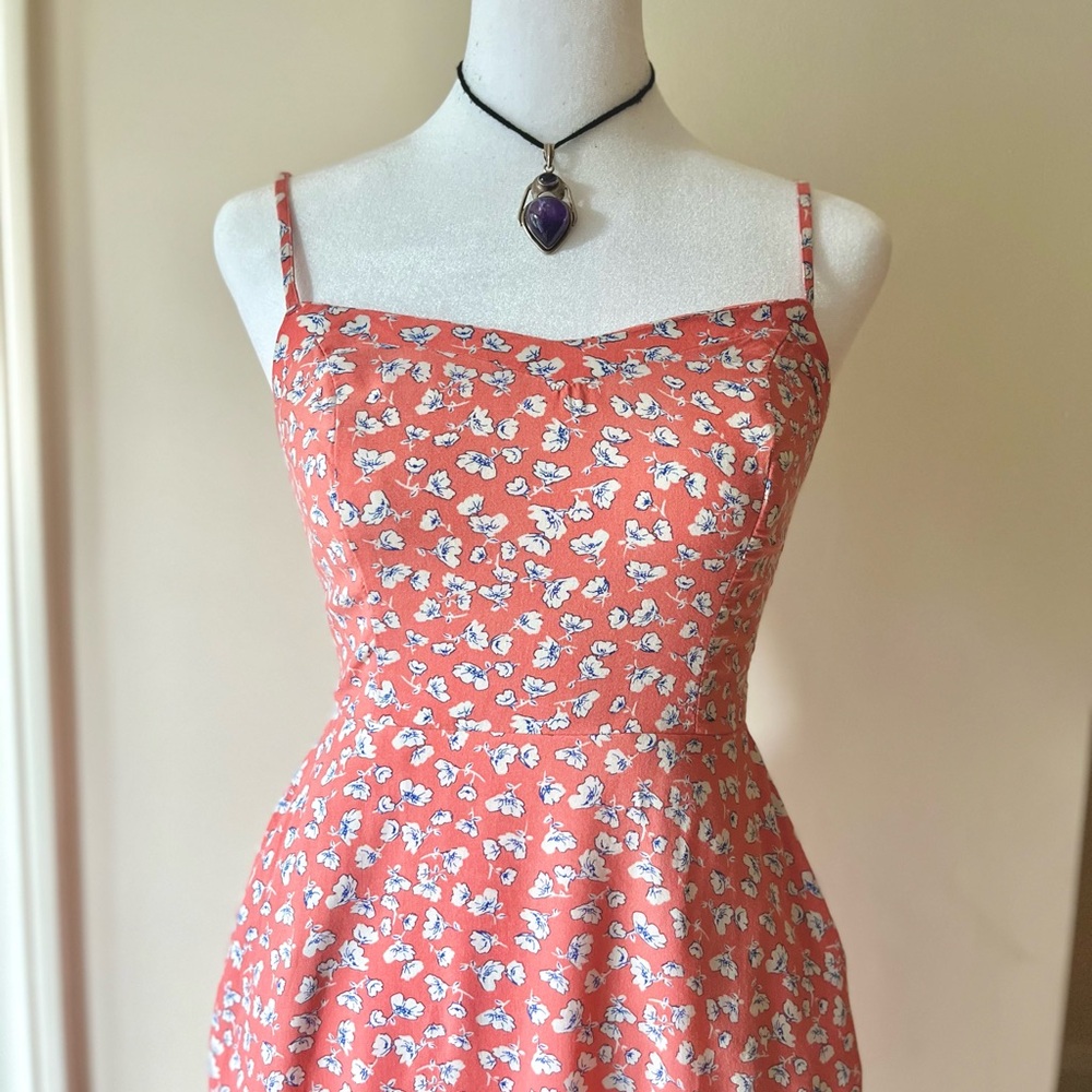 Pink Floral Mini Dress Coquette Babydoll Urban Outfitters Brandy Melville XS - Picture 3 of 7